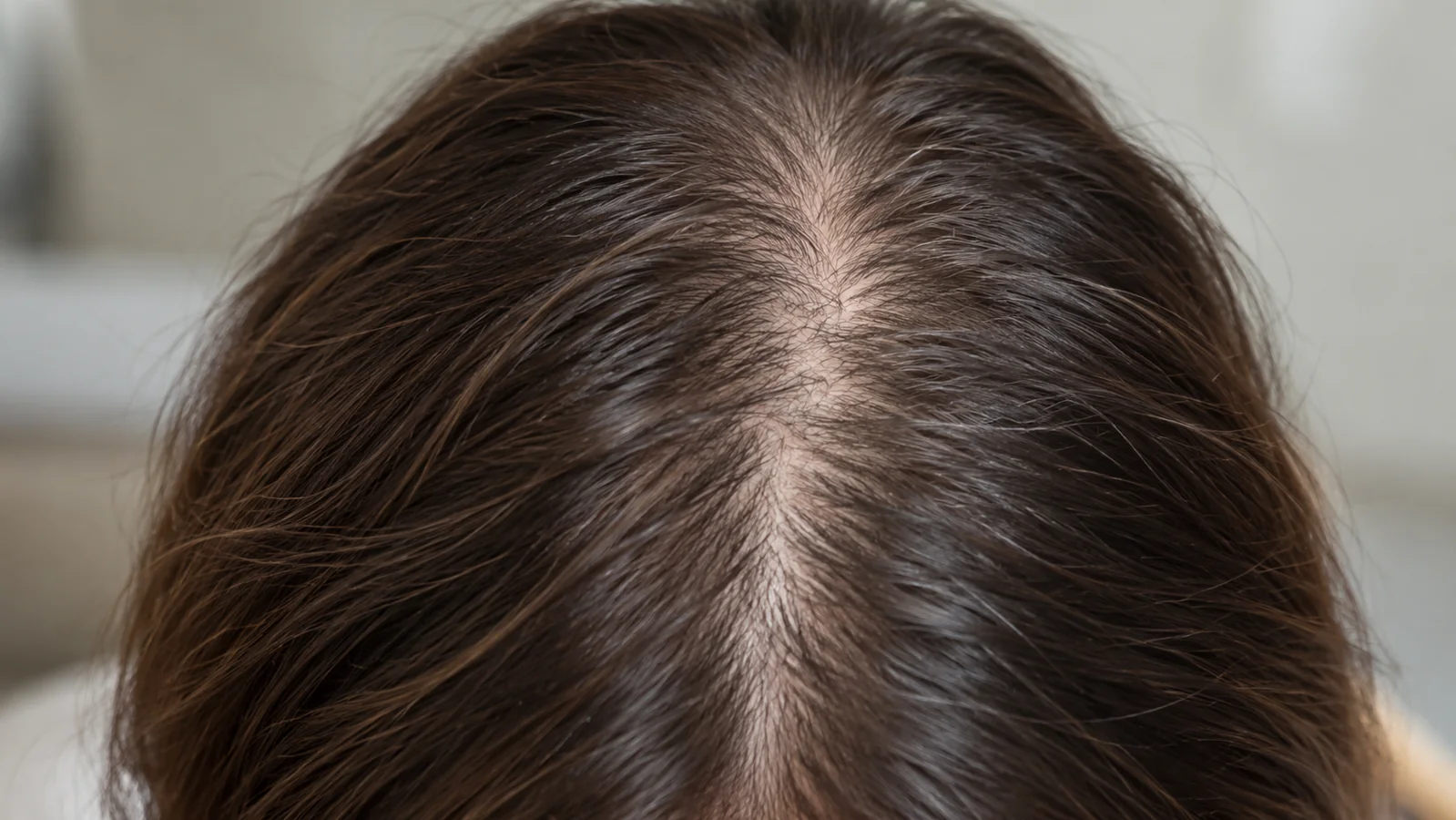 AI-generated close-up illustrating a wider central hair part